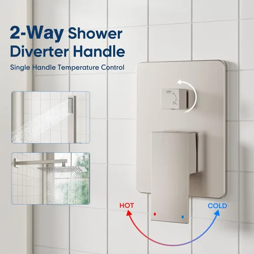 Miniatura 5 de ESNBIA - Sistema de regadera, estilo lluvia de 12 pulgadas para baño con juego combinado de mano, sistema dual de alta presión montado en la pared