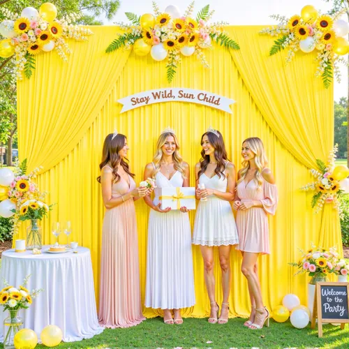 Miniatura 3 de Cortina de fondo amarilla de 10 x 7 pies para fiestas, sin arrugas, paneles de telón de fondo para fiesta de cumpleaños, baby shower, boda, Amarillo