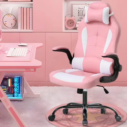 Miniatura 8 de Silla ergonómica para videojuegos, silla de escritorio de oficina con respaldo alto y soporte lumbar ajustable, reposabrazos abatibles y Negro