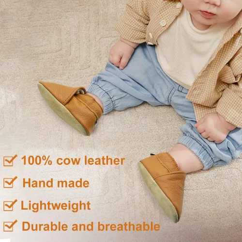 Miniatura 5 de OWLOWLA Zapatos de bebé de suela suave, zapatos de cuna de cuero para primeros pasos, mocasines para bebés, zapatos para niños y niñas