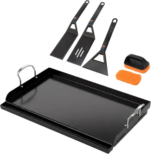 Miniatura 11 de Utheer Plancha antiadherente de nanocerámica de 25 x 16 x 2.6 pulgadas para parrillas de gas y carbón, inserto superior plano de hierro fundido