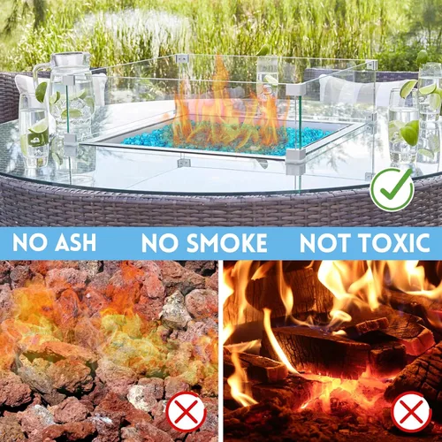 Miniatura 5 de Vidrio de fuego para hoguera de propano, chimenea y decoración al aire libre. Rocas redondas de hoguera azul caribeño de 20 libras, cuentas