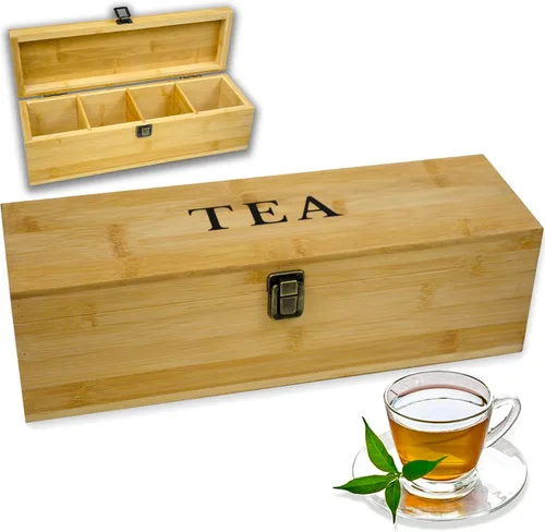 Miniatura 17 de Caja Organizadora de Té de Bambú Libre de Químicos Ecológica Grande, Alta, Compartimentos Ajustables Cofre de Almacenamiento de Madera Natural