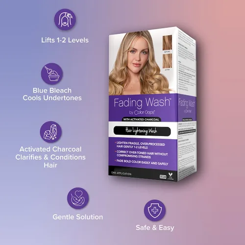 Miniatura 4 de Color Oops Kit de lavado de decoloración con carbón activado, lavado para aclarar el cabello suavemente decolorado el cabello procesado, eleva 1-2
