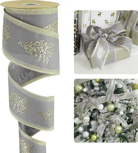 Miniatura 17 de HUIHUANG Cinta con alambre con purpurina de copo de nieve, cinta de copo de nieve azul y blanca para árbol de Navidad, 2-1/2 pulgadas x 25 yardas