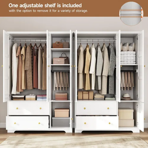 Miniatura 3 de ONBRILL - Armario de madera con 3 puertas para recámara, con estante extraíble para pantalones, armario de gran capacidad con cajones y estantes