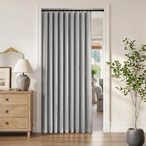 Miniatura 34 de INOVADAY Cortinas térmicas para puerta corredera 100% opacas para dormitorio, cortinas de puerta corrediza de vidrio extra anchas para patio, lino