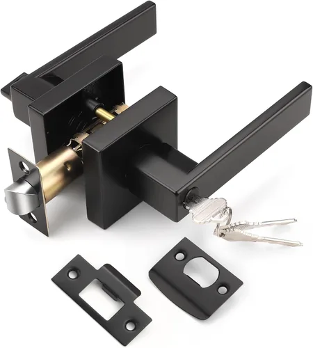 Miniatura 5 de KNOBWELL Paquete de 2 palancas cuadradas de privacidad con cerraduras (sin llaves), manija de puerta de privacidad negra, para dormitorio y baño