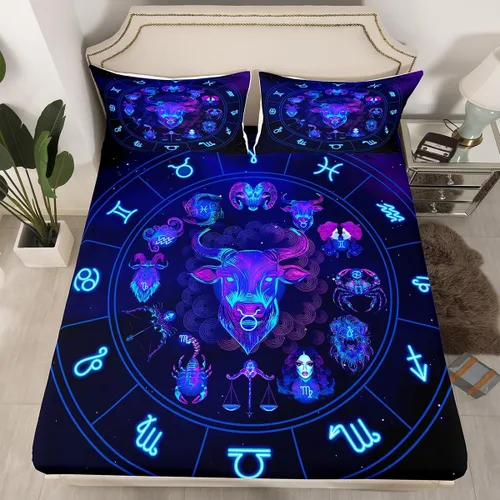 Miniatura 9 de Erosebridal Piscis - Juego de sábanas bajeras tamaño individual, diseño de constelación 3D, juego de sábanas moradas de galaxia para niños, jóvenes
