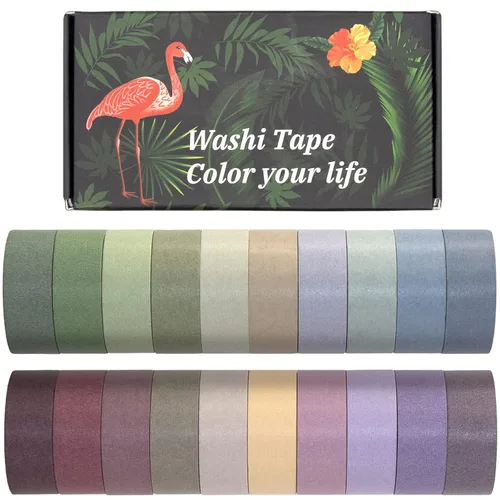 Mooker Juego de 20 rollos de cinta washi, cinta adhesiva de color, cintas decorativas de colores naturales para artes, manualidades, diarios de