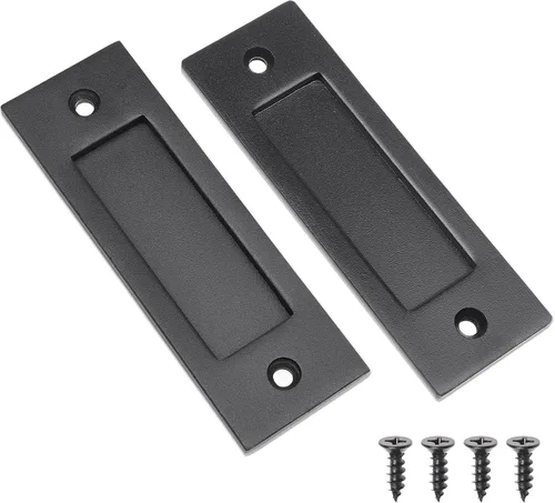 Eco-Fused Tirador de dedo para puerta corrediza de granero (negro) con tornillos autorroscantes, mango inferior plano de acero sólido de 6 pulgadas,