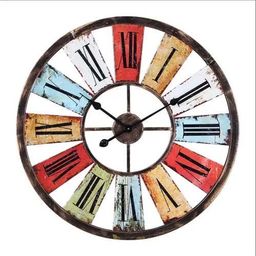 Home Decoration Clock Silent Wall Clock European Vintage Clock with Roman Numerals Non-Ticking Operated Metal Skeleton Decorative Clock Clock Wall