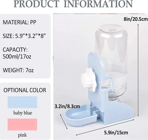 Miniatura 3 de kathson 2 botellas de agua de conejo, fuente de agua colgante de 17 onzas, dispensador automático sin fugas, alimentador de agua para conejito