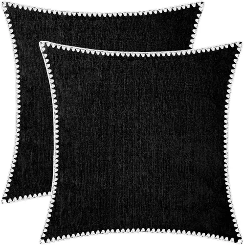 Miniatura 39 de BRAWARM Fundas de almohada 40x40 cm - Paquete de 2 fundas de almohada de chenilla negra, fundas de almohada de chenilla suave teñida sólida