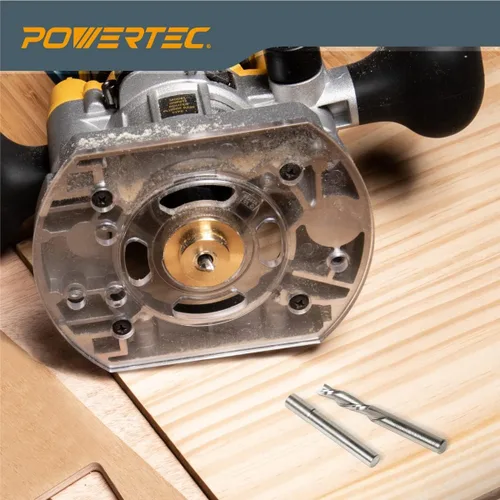 Miniatura 4 de POWERTEC Kit de incrustaciones de enrutador, juego de guía de buje de latón macizo con pasador de alineación, brocas en espiral de carburo