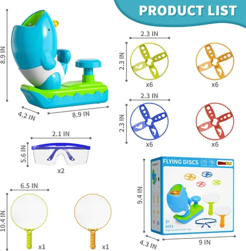 Miniatura 3 de KukuFun - Paquete de 24 juguetes lanzadores de discos voladores, regalos para exteriores para niños de 3, 4, 5, 6, 7, 8 años, con gafas protectoras