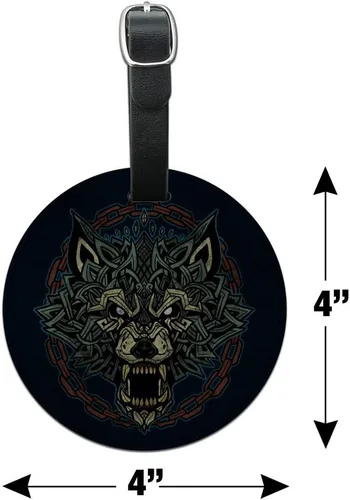 Miniatura 6 de Fenrir Wolf in Chains Mitología nórdica redonda de cuero para equipaje