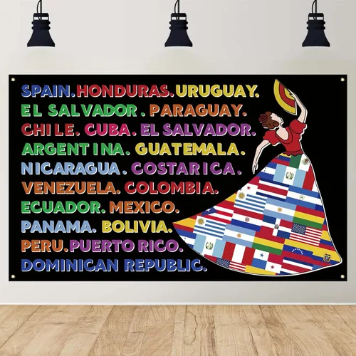 Decoraciones del mes de la herencia hispana, pancarta latinoamericana, decoraciones para el aula española, decoraciones del mes nacional de la