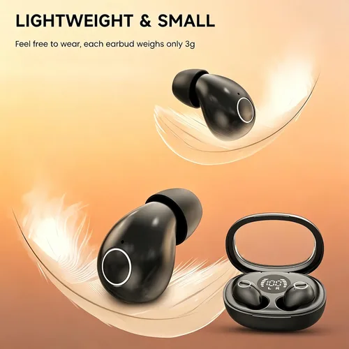 Miniatura 5 de Mini auriculares inalámbricos Bluetooth con pantalla LED, auriculares para dormir intrauditivos con tapas de silicona suave, funda de carga Negro