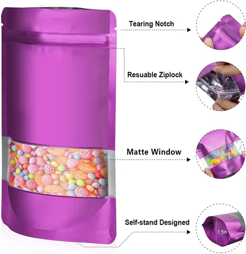 Miniatura 3 de 5 tamaños morados, 600 bolsas de Mylar a prueba de olores para almacenamiento de alimentos, cada tamaño, 120 bolsas de Mylar resellables de pie
