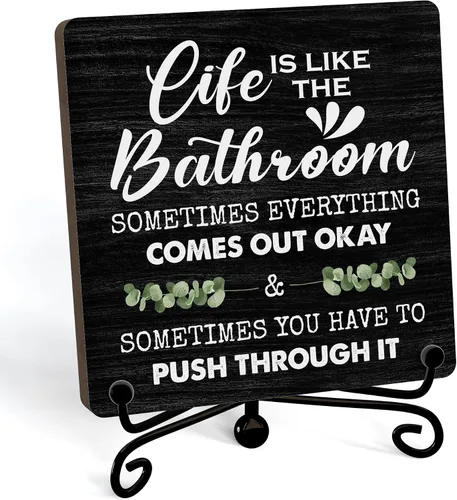 Miniatura 12 de Divertidas decoraciones de baño, decoración de estante de baño y accesorios, letreros de la vida es como el baño, bonito letrero de baño