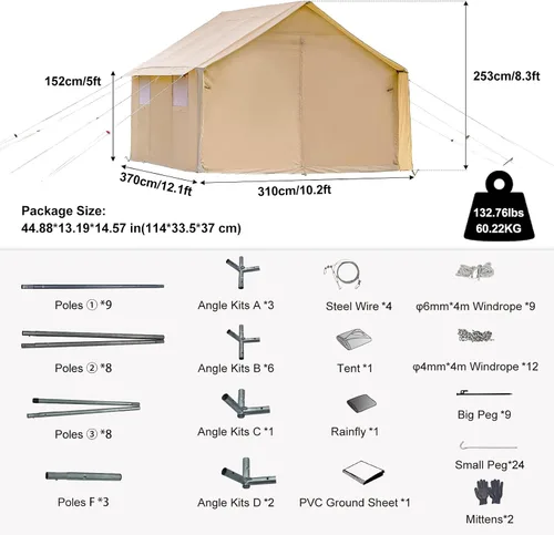 Miniatura 5 de WaldZimmer Cotton Canvas Wall Tent with Rain Canopy Waterproof Outdoor Tent for Hunting Family 4 Season Camping Tent Heavy Duty Steel Frame&PVC