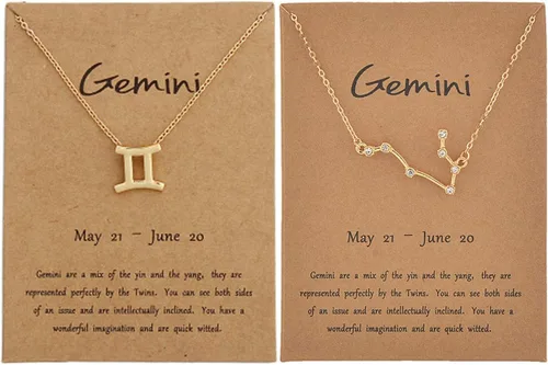 Miniatura 27 de Juego de 2 collares del zodiaco – Collar con colgante de 12 constelaciones, collar con signo del zodiaco para mujer, cumpleaños y astrología