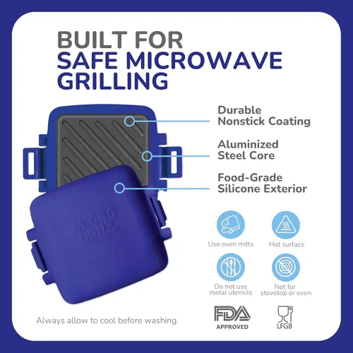 Miniatura 5 de Sandwichera clásica para microondas, parrilla para microondas, tostadora, sándwiches de queso a la parrilla de 3 minutos, cubierta de silicona Azul