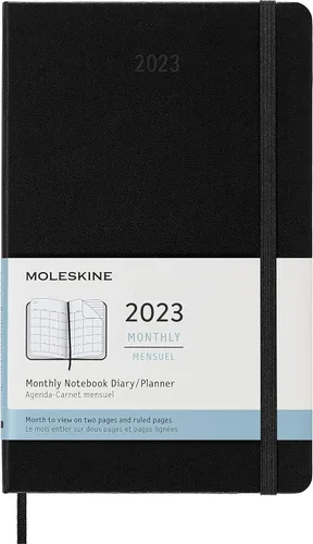 Moleskine Agenda mensual clásica de 12 meses de 2023, tapa dura, grande (5 x 8.25 pulgadas), color negro