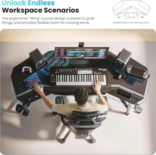 Miniatura 4 de EUREKA ERGONOMIC Aero - Escritorio para videojuegos de 72 pulgadas con bandeja para teclado, escritorio grande para computadora con luces LED
