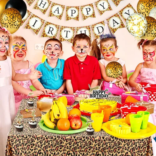 Miniatura 4 de Civaner 51 piezas de decoración de cumpleaños de guepardo dorado, incluyendo pancarta de cumpleaños de guepardo, globos, decoración de pastel