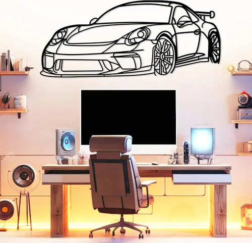 Miniatura 13 de DecoSoul Arte de Pared de Metal con Silueta de Coche 911, Coche Deportivo, Decoración de Línea de Silueta Automotriz, Cueva de Hombre, Regalo