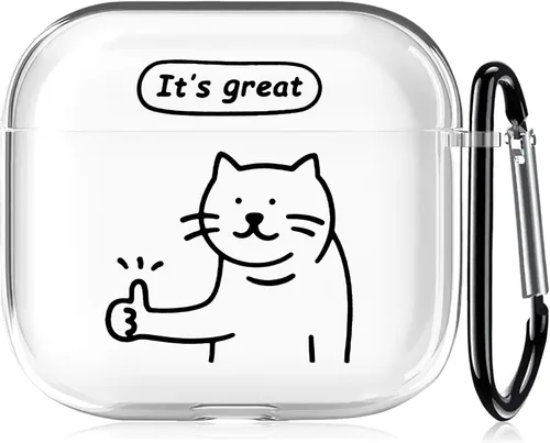 Miniatura 25 de Funda transparente para AirPods de 2ª generación de 1ª generación, diseño de gatito kawaii para mujeres, hombres y niños, funda de carga de TPU