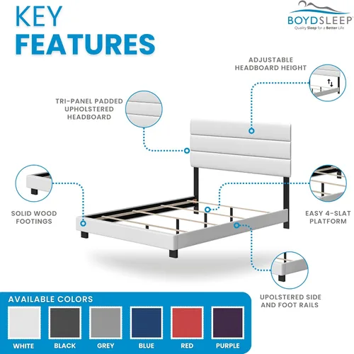 Miniatura 3 de Boyd Sleep Napoli - Marco de cama plataforma de cuero vegano gris tamaño King totalmente tapizado con cabecero ajustable - Se requiere somier