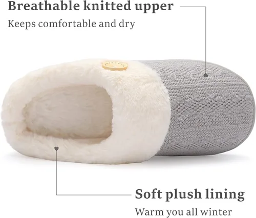Miniatura 3 de Chantomoo Womens Slipper Warm Comfy Memory Foam House Slippers Knitted Shoes Faux Fur Lined Anti-Skid Rubber Sole Bedroom Cozy Indoor Outdoor