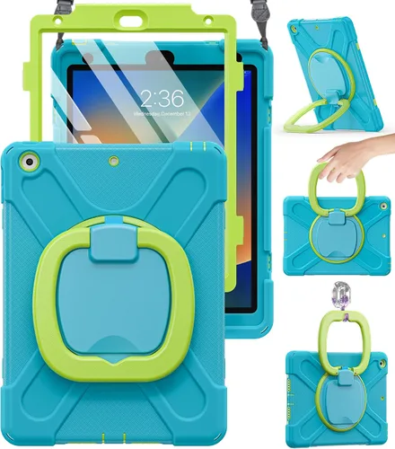 Miniatura 18 de BRAECN Funda para iPad de 9ª/8ª/7ª generación, resistente funda de silicona apta para niños con soporte plegable/asa para lápices, correa de hombro
