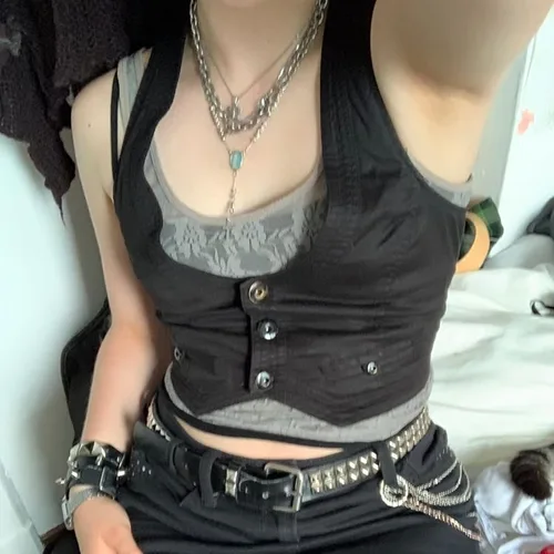 Miniatura 4 de Chaleco con botones para mujer, corsé corto con espalda cruzada, estilo punk, grunge, ropa de calle