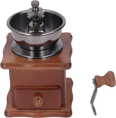 Miniatura 5 de Oumefar Molinillo de café manual, fácil de operar, molinillo de café manual, base de madera retro, núcleo de acero inoxidable, ajustable