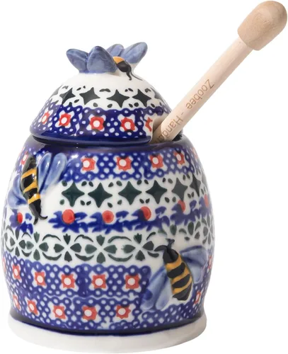 Miniatura 11 de ZOOBEE Tarro de miel de cerámica de 10 onzas con tapa y tapa pintada a mano con diseño natural, pequeño recipiente portátil para miel para cocina