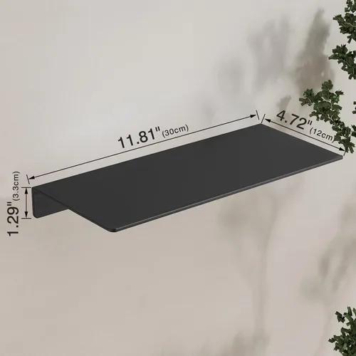 Miniatura 8 de JOOM Estante de pared de metal, flotante, 12" negro, pequeño, estantes de exhibición para almacenamiento (negro, 12 pulgadas)