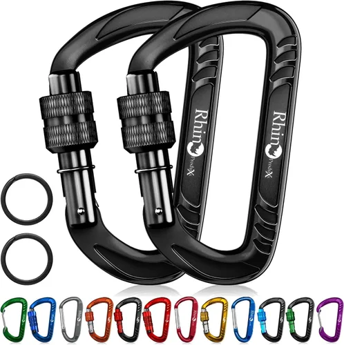 Miniatura 21 de Rhino Produxs 12kN (2697 lbs) Heavy Duty Carabiner Clips, for Securing Pets, Outdoor, Camping, Hiking, Hammock, Dog Leash Harness, Keychains Bloqueo