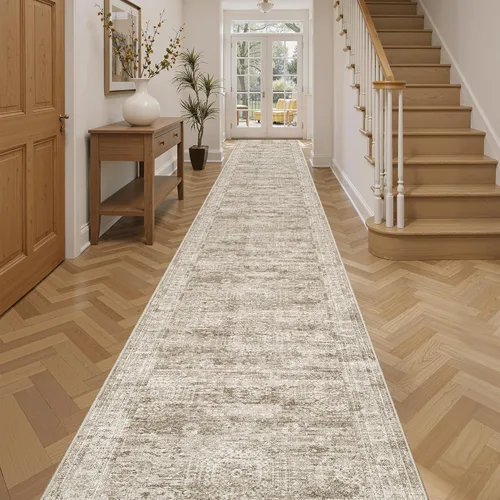 Miniatura 100 de Alfombra de pasillo Soalmost 2'6" x 10' lavable, alfombra antideslizante para cocina, baño, lavandería, alfombras vintage ultra delgadas para Beige