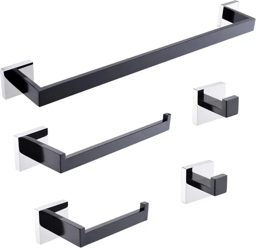 Miniatura 7 de TURS Juego de accesorios de baño de 5 piezas, juego de toalleros negros y dorados, incluye toallero de 24 pulgadas, soporte para toallas de mano