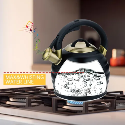 Miniatura 2 de Tetera de Té para Estufa Superior con Silbato, Tetera de 3.2 Quarts de Acero Inoxidable con Asa Ergonómica Resistente al Calor