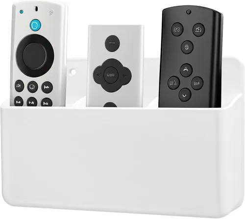 Miniatura 10 de Soporte de Control Remoto Ajustable de 3 Ranuras con Montaje en Pared, Organizador Adhesivo para Control de TV con Fondo Hueco para Carga, Soporte