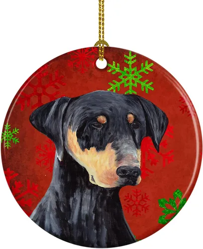 Miniatura 98 de Caroline's Treasures Bulldog English - Copos de nieve rojos y verdes, adorno de cerámica de Navidad, decoración colgante para el hogar, Navidad