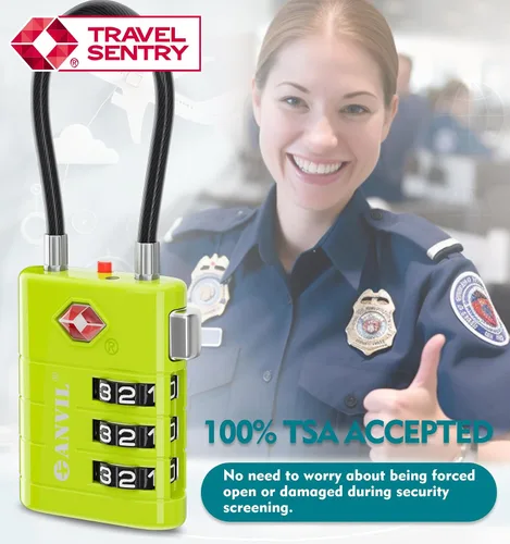 Miniatura 8 de ANVIL Cerraduras de equipaje aprobadas por la TSA - Cerraduras de viaje combinadas TSA008 de alta seguridad con indicador de inspección para maletas
