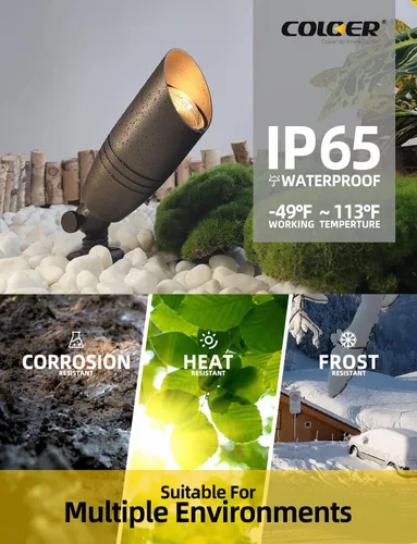Miniatura 5 de COLOER Focos de paisaje de latón fundido a presión para exteriores con carcasa de aluminio de 5 W, bombilla LED MR16 de 2700 K, 450 lúmenes