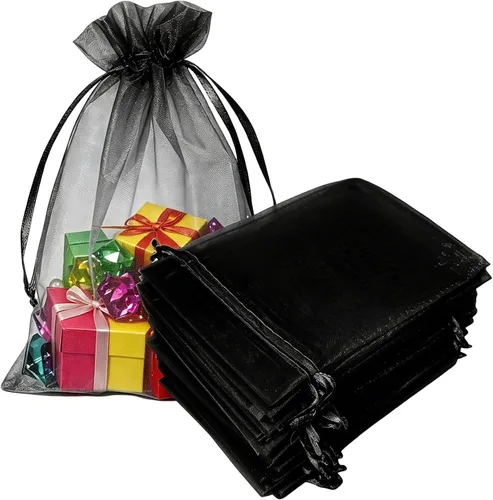 Miniatura 31 de 100 bolsas de organza con cordón de regalo para joyas, galletas, malla de tela transparente de 5 x 7 pulgadas, bolsa reciclable duradera para baby