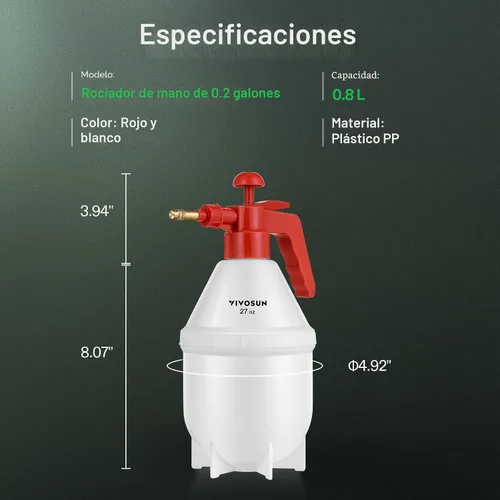 Miniatura 7 de VIVOSUN Pulverizador de bomba de 27 onzas, botella rociadora de agua de mano para jardín con boquilla de latón ajustable, para rociar plantas, Rojo